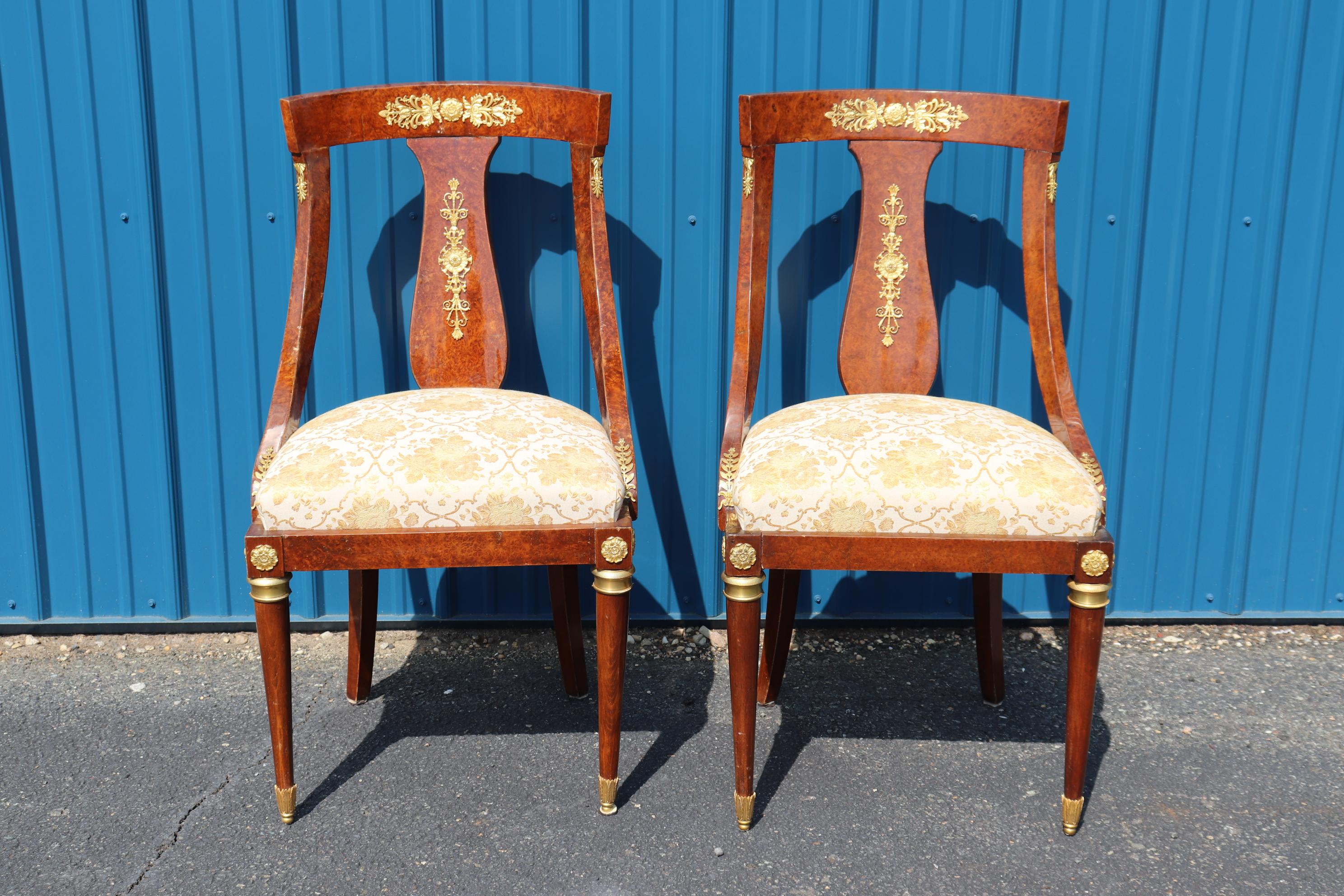Set 16 Maison Krieger Attributed French Empire Burled Walnut Dining Chairs  In Good Condition In Swedesboro, NJ