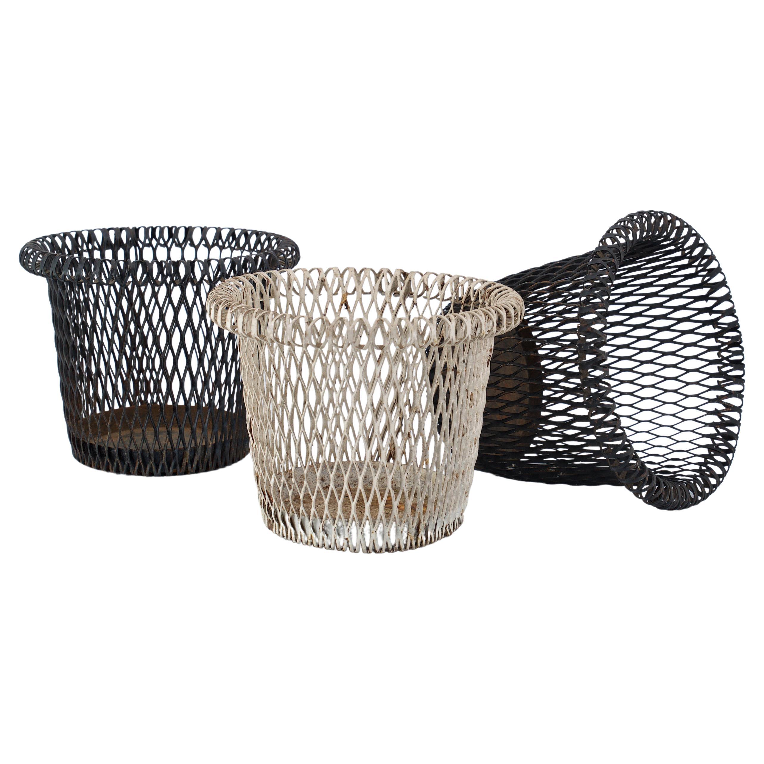 Set 1950s Metal Mesh Wire Planter Baskets French Mathieu Matégot Style For Sale