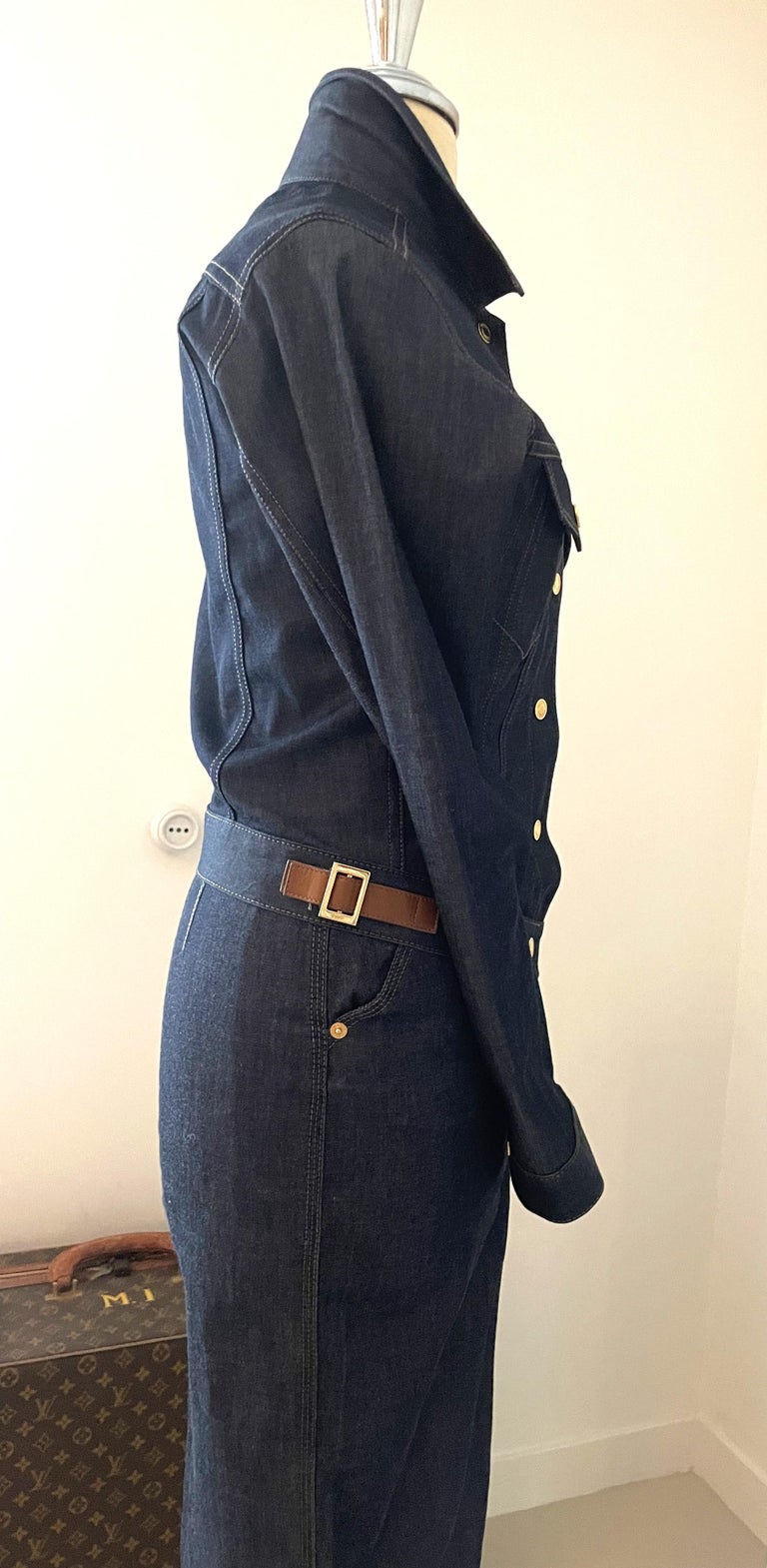 Set 1990s Tom Ford for Gucci denim jacket and skirt, Runway 1999 