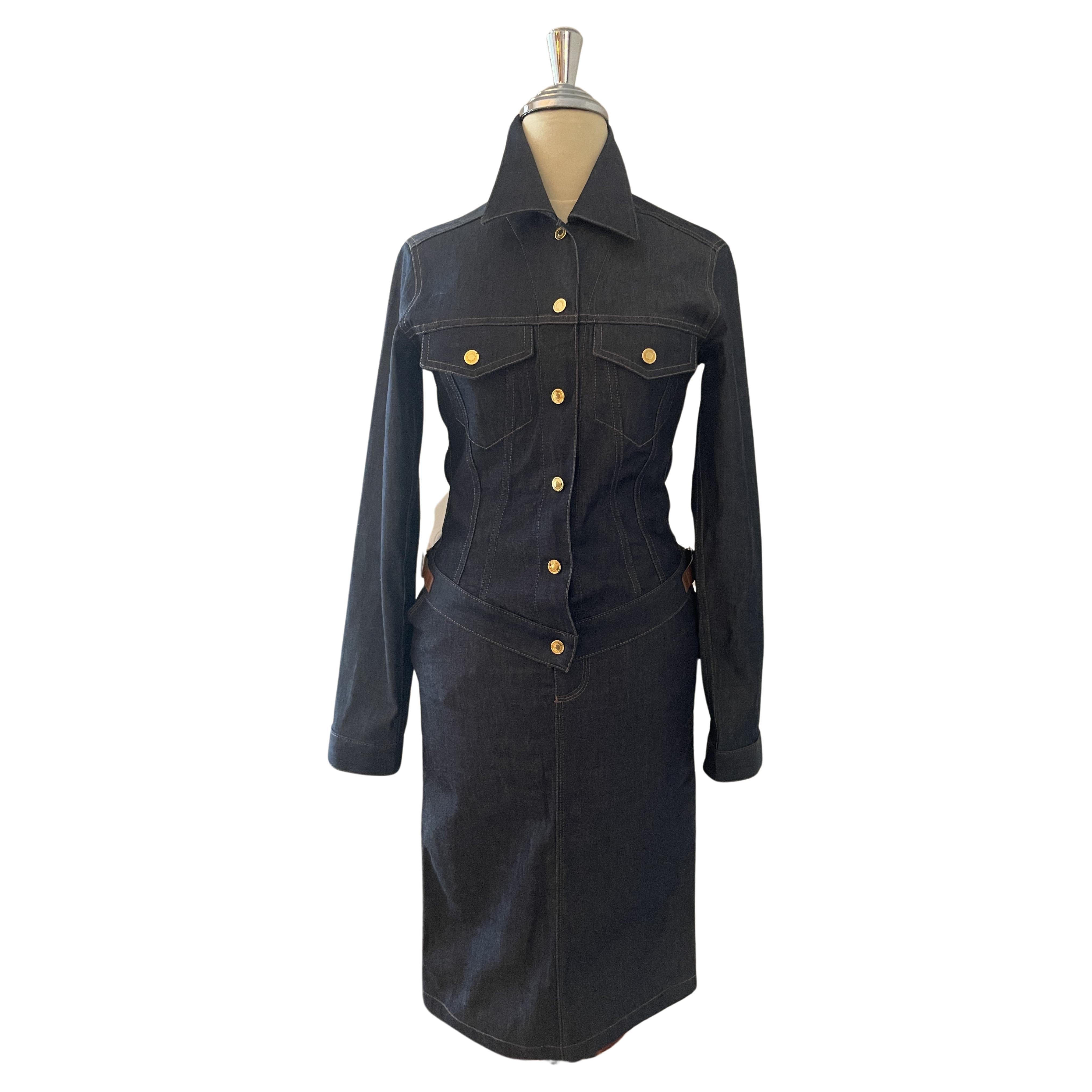 Set 1990s Tom Ford for Gucci denim jacket and skirt, Runway 1999 collectors item For Sale