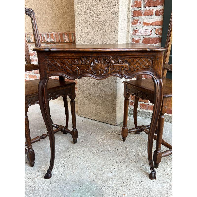 Set 19th Century French Louis XV Pastry Game Table w Chair Carved Oak Bistro In Good Condition In Shreveport, LA