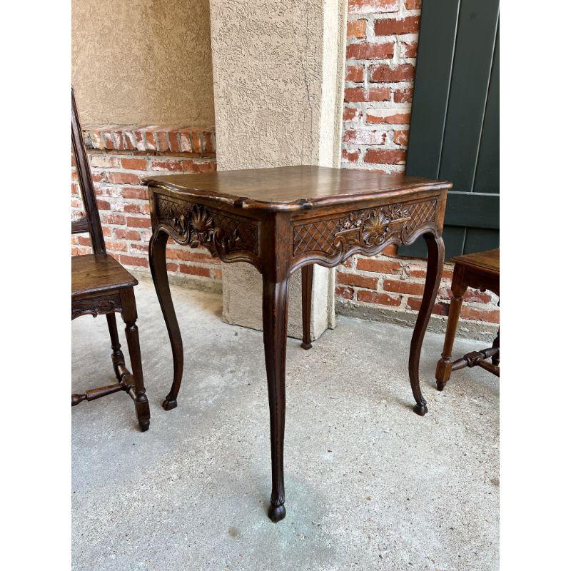 Late 19th Century Set 19th Century French Louis XV Pastry Game Table w Chair Carved Oak Bistro
