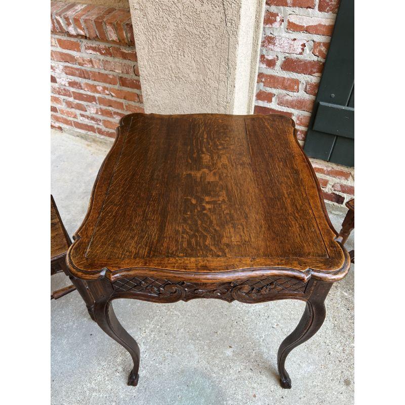 Set 19th Century French Louis XV Pastry Game Table w Chair Carved Oak Bistro 3