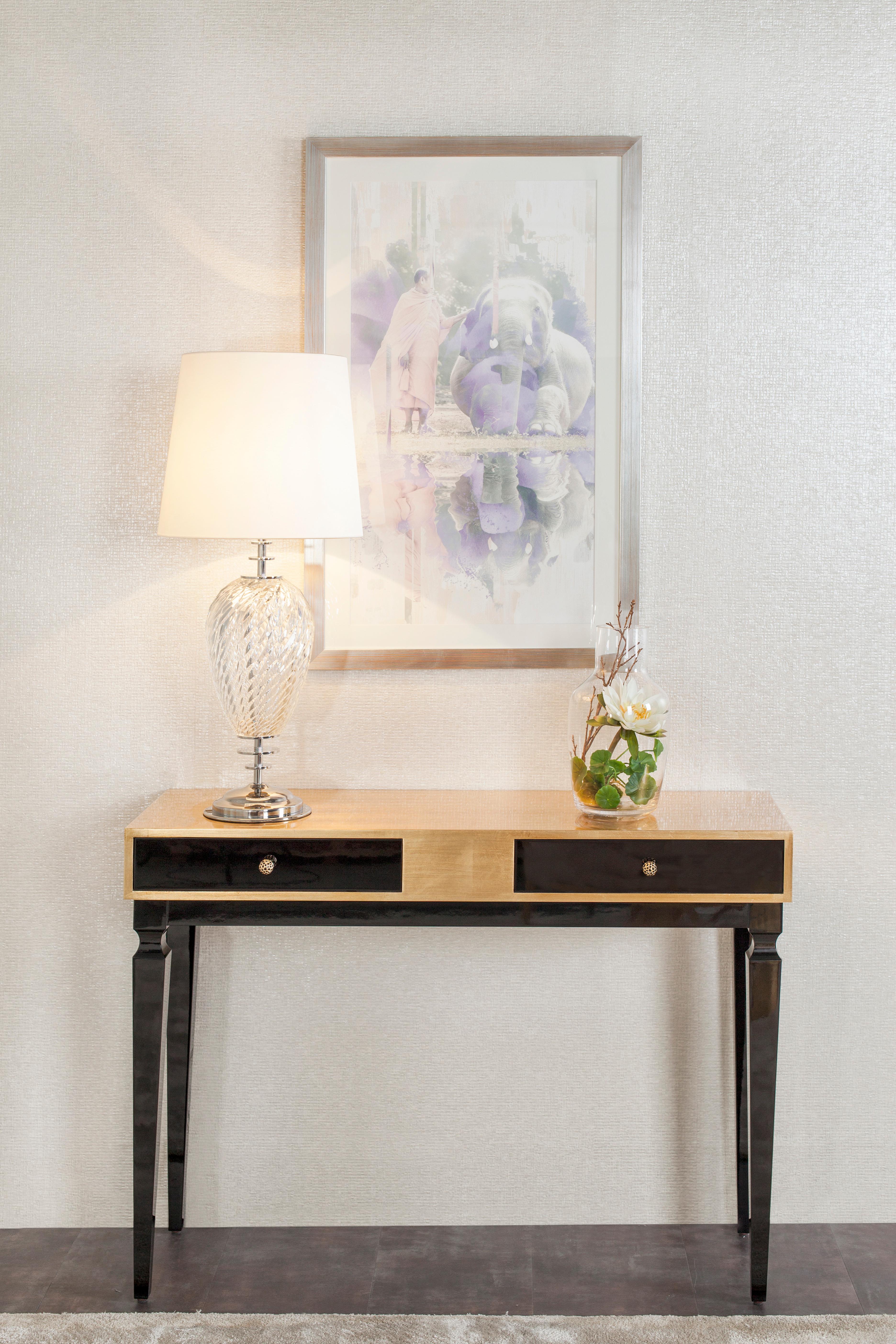 Brass Set/2 Art Deco Vista Alegre Crystal Table Lamp Handmade Portugal by Greenapple For Sale