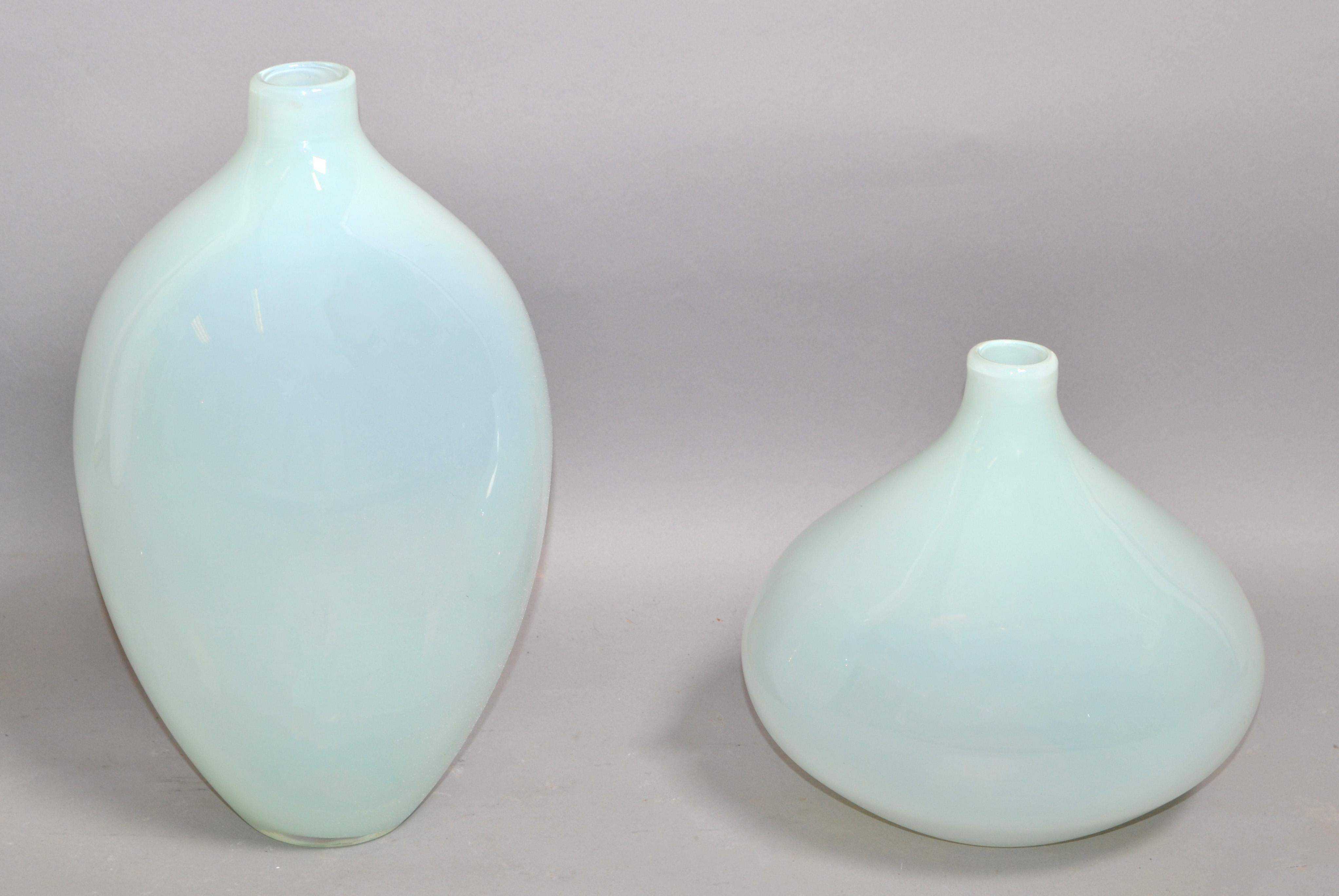Set 2 Blenko Style Mid-Century Modern Hand Made Blown Art Glass Vessel, Vase  For Sale 1
