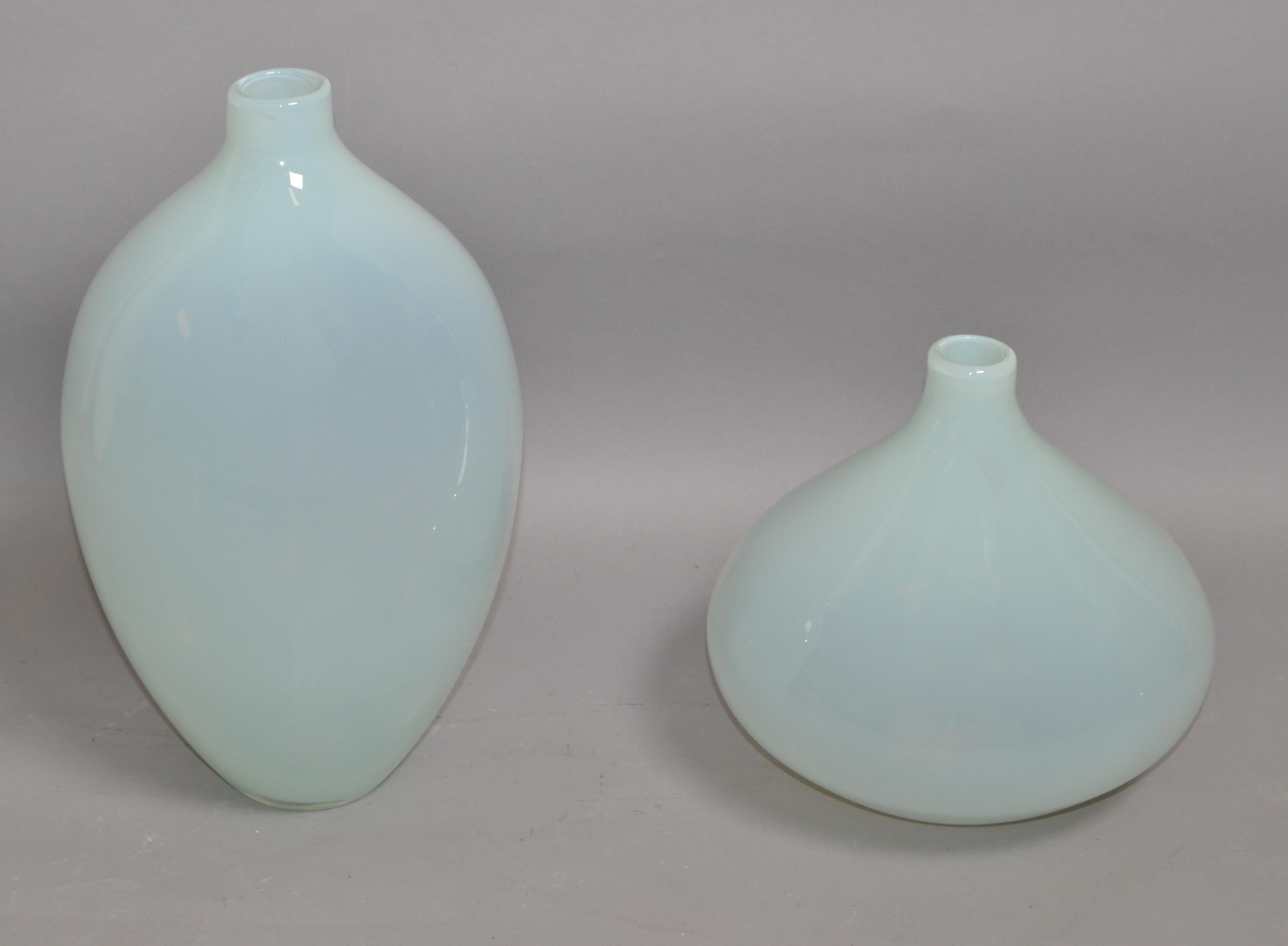 Set 2 Blenko Style Mid-Century Modern Hand Made Blown Art Glass Vessel, Vase  For Sale 5