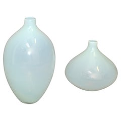 Retro Set 2 Blenko Style Mid-Century Modern Hand Made Blown Art Glass Vessel, Vase 