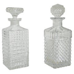 Mid-Century Modern 70s Diamond Cut Crystal Whiskey Bottle Set 2