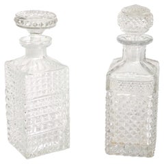 Mid-Century Modern 70s Diamond Cut Crystal Whiskey Bottle Set 2