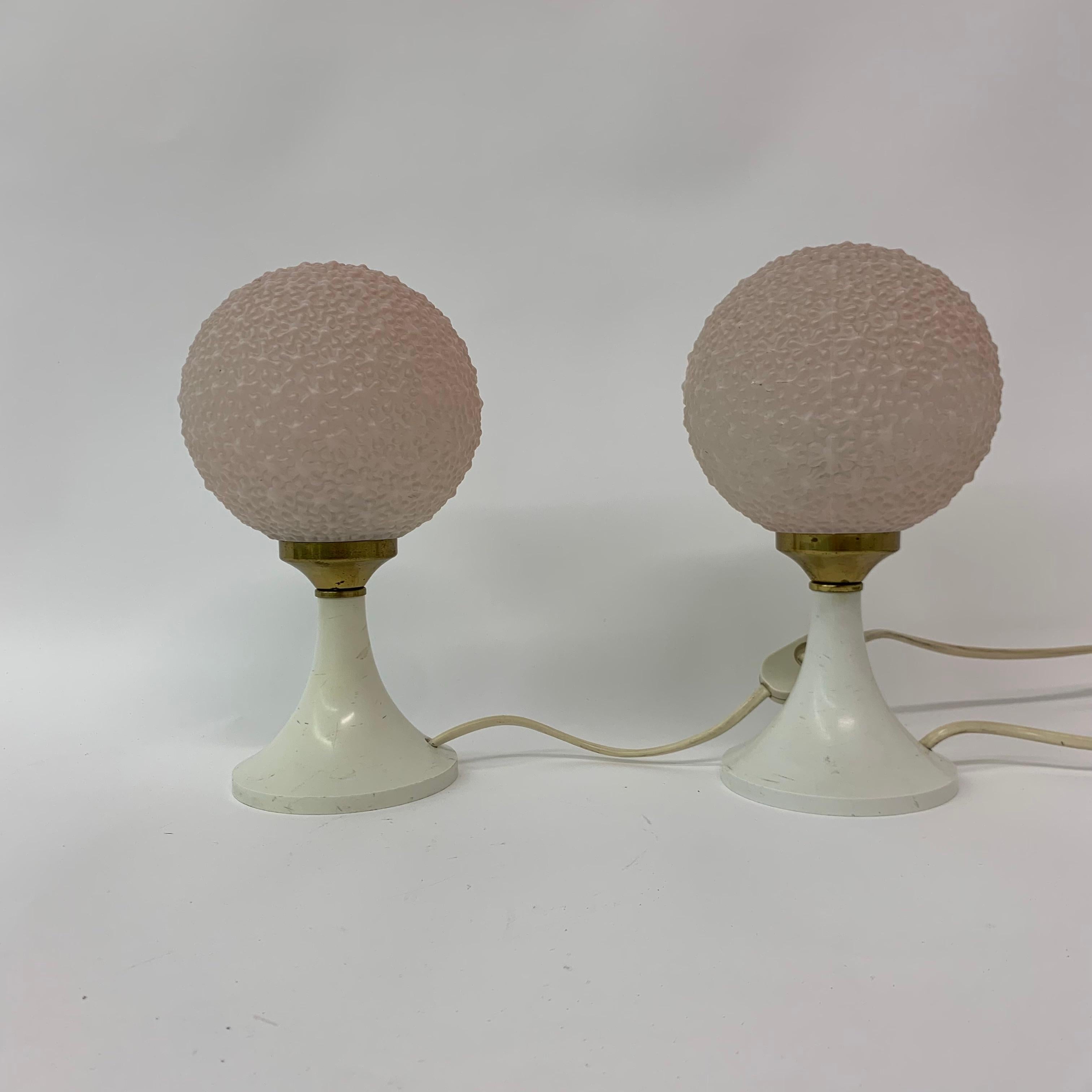 Mid-Century Modern Set 2 Bubble Table Lamps Space Age Pink, 1970s