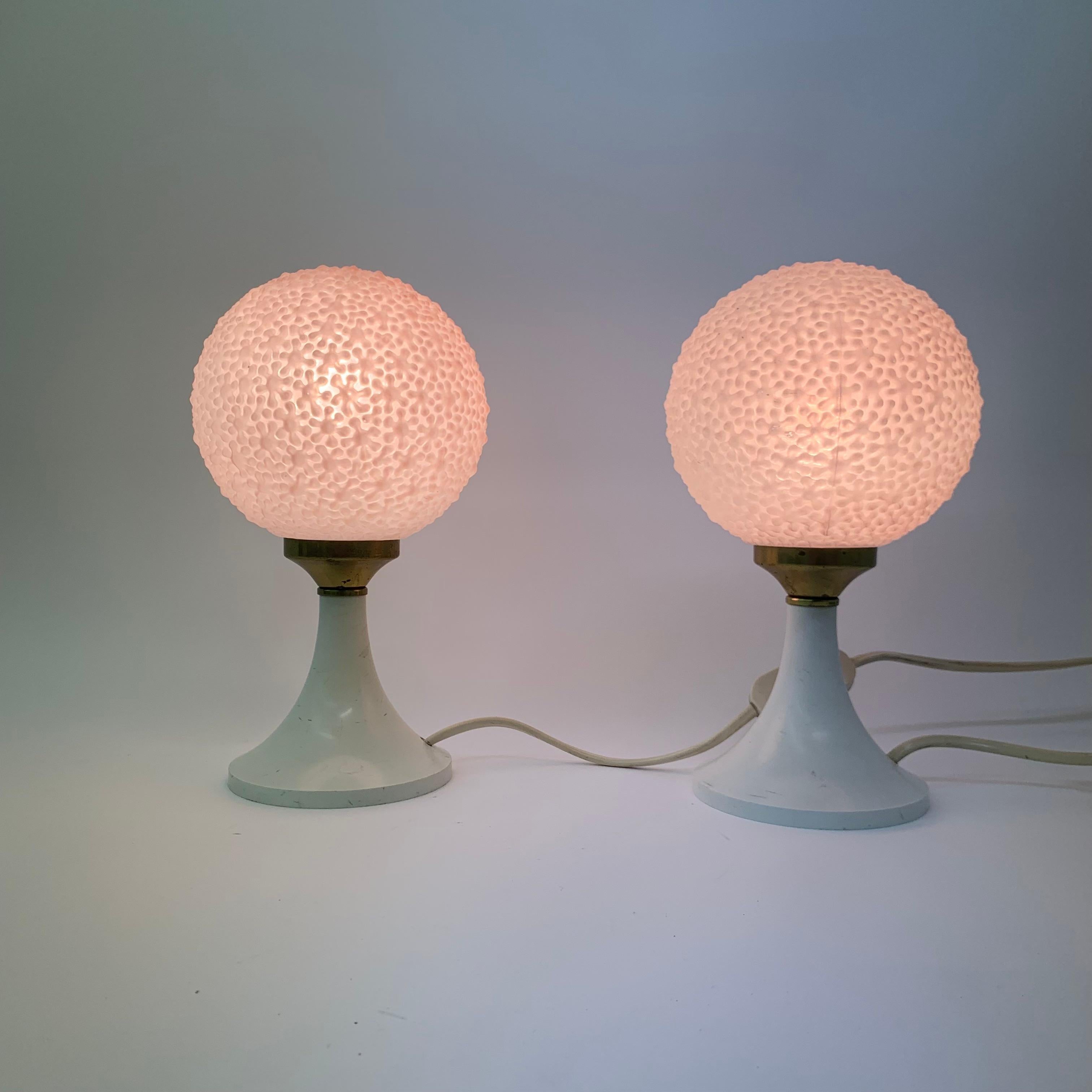 Glass Set 2 Bubble Table Lamps Space Age Pink, 1970s