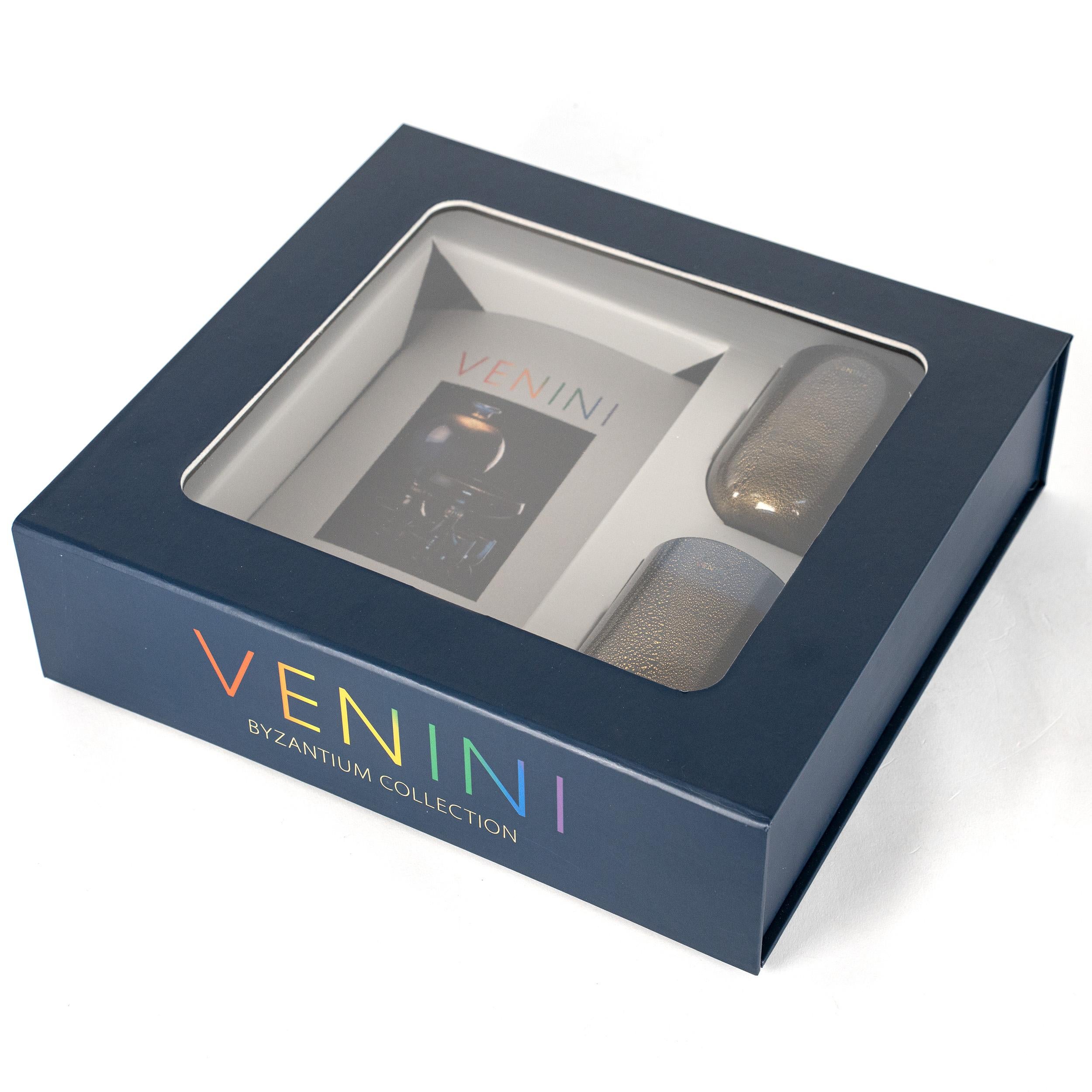 Set 2 gobelets Byzance Edition Limitée Venini, Bleu décoré de feuilles d'or en vente 5