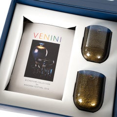 Venini Set 2 Byzantium Tumblers Limited Edition, Blue decorated with Gold leaf