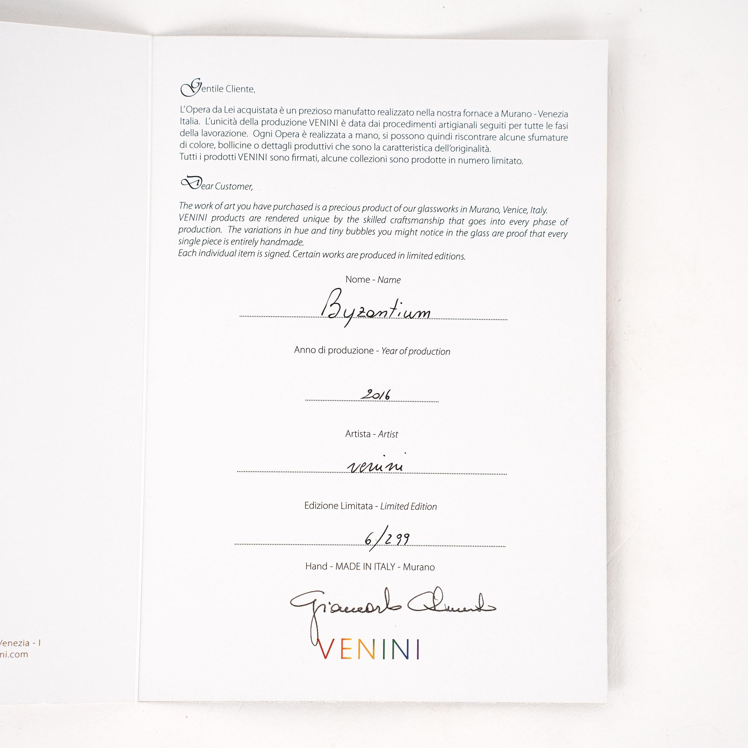 italien Set 2 gobelets Byzance Edition Limitée Venini, Bleu décoré de feuilles d'or en vente