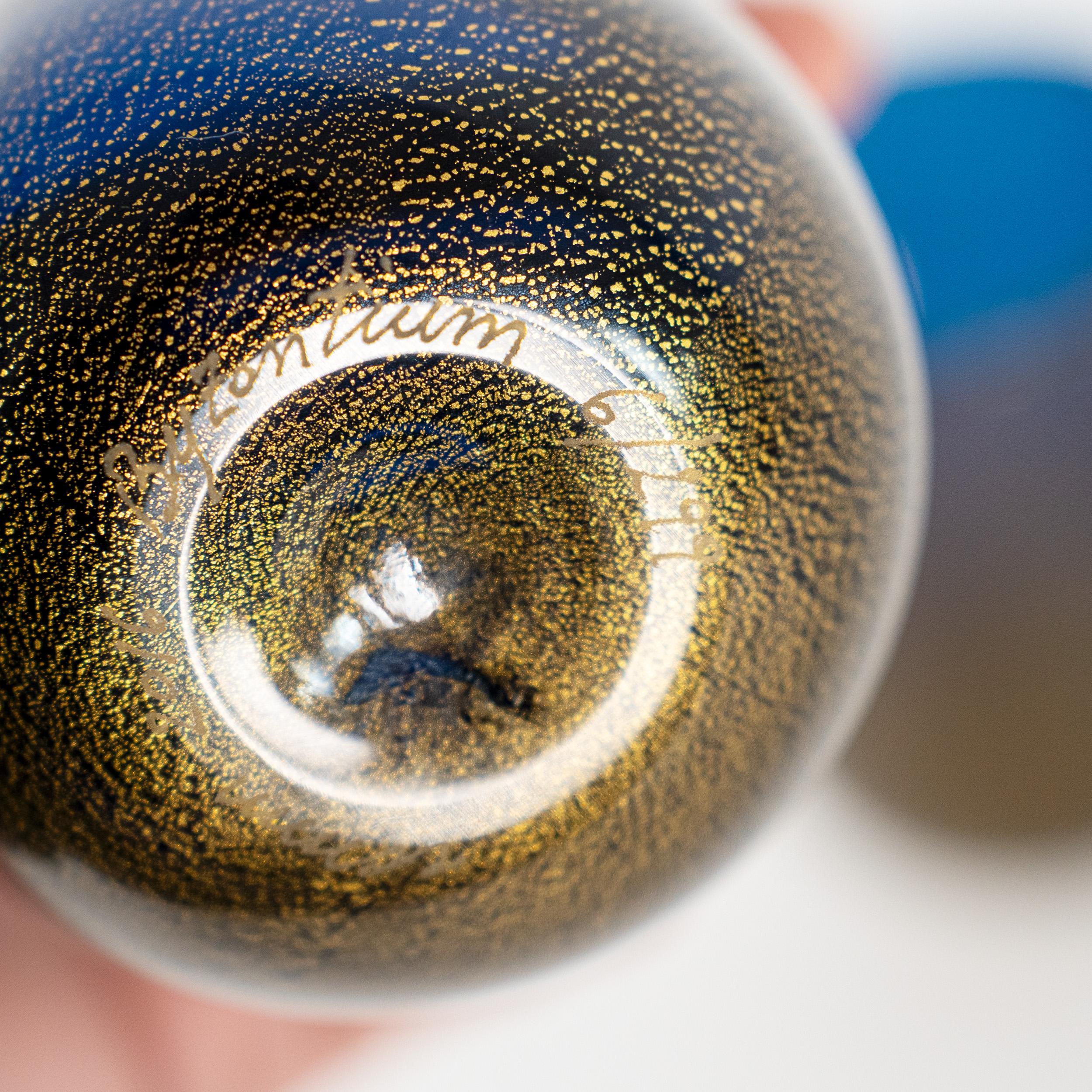 Set 2 gobelets Byzance Edition Limitée Venini, Bleu décoré de feuilles d'or Excellent état - En vente à Venezia, IT