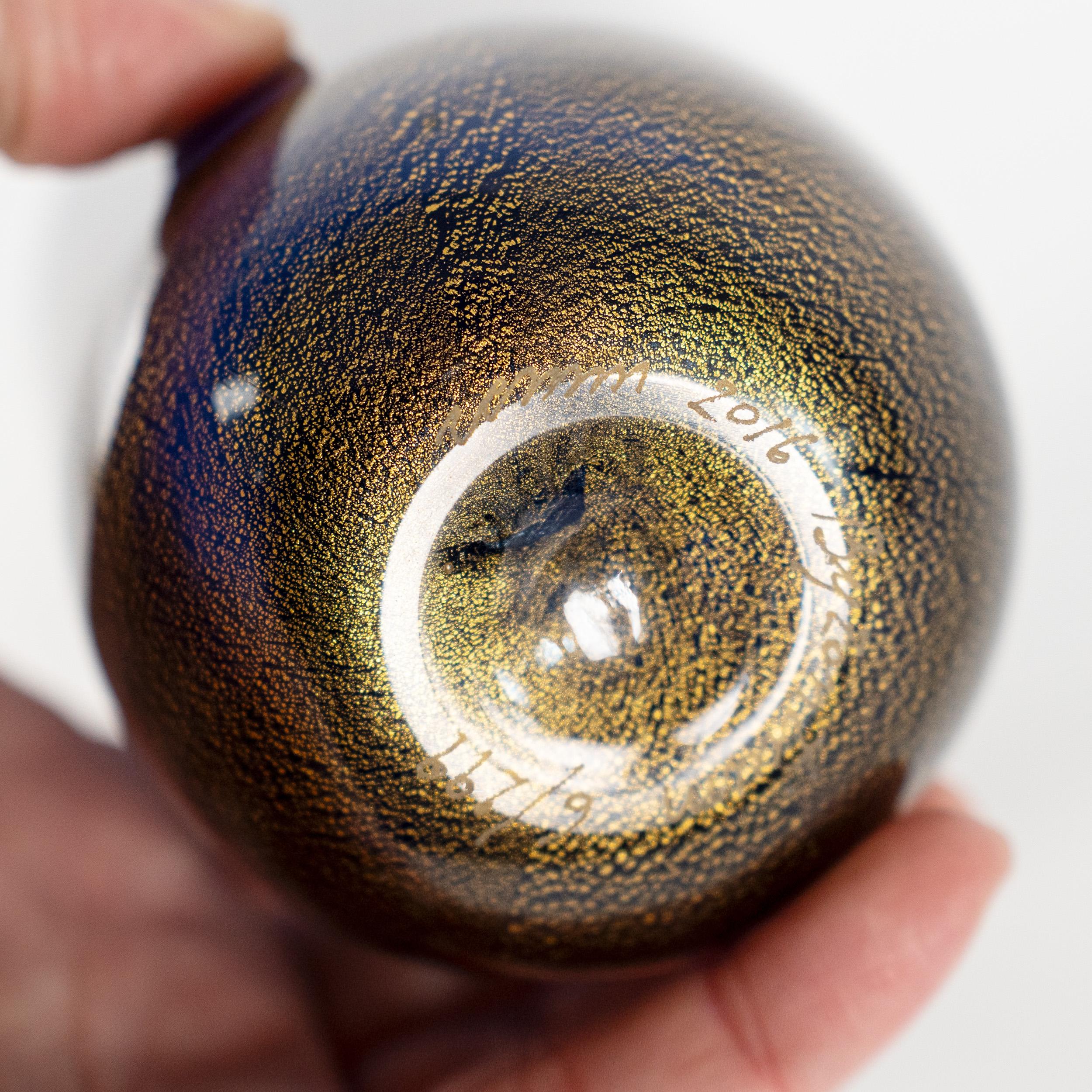 Set 2 gobelets Byzance Edition Limitée Venini, Bleu décoré de feuilles d'or en vente 2