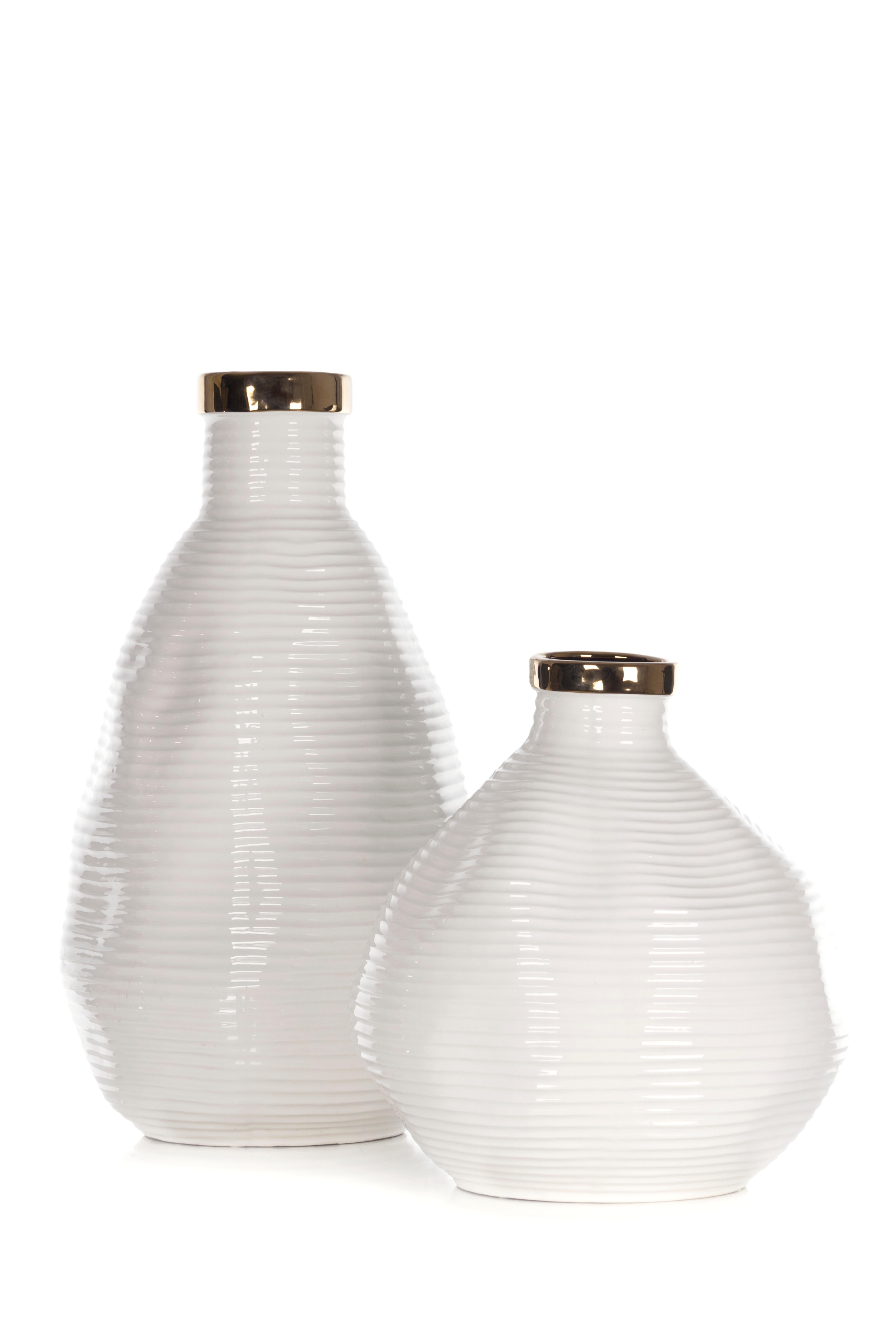 Portuguese Set/2 Ceramic Vases, White, Handmade in Portugal by Lusitanus Home For Sale