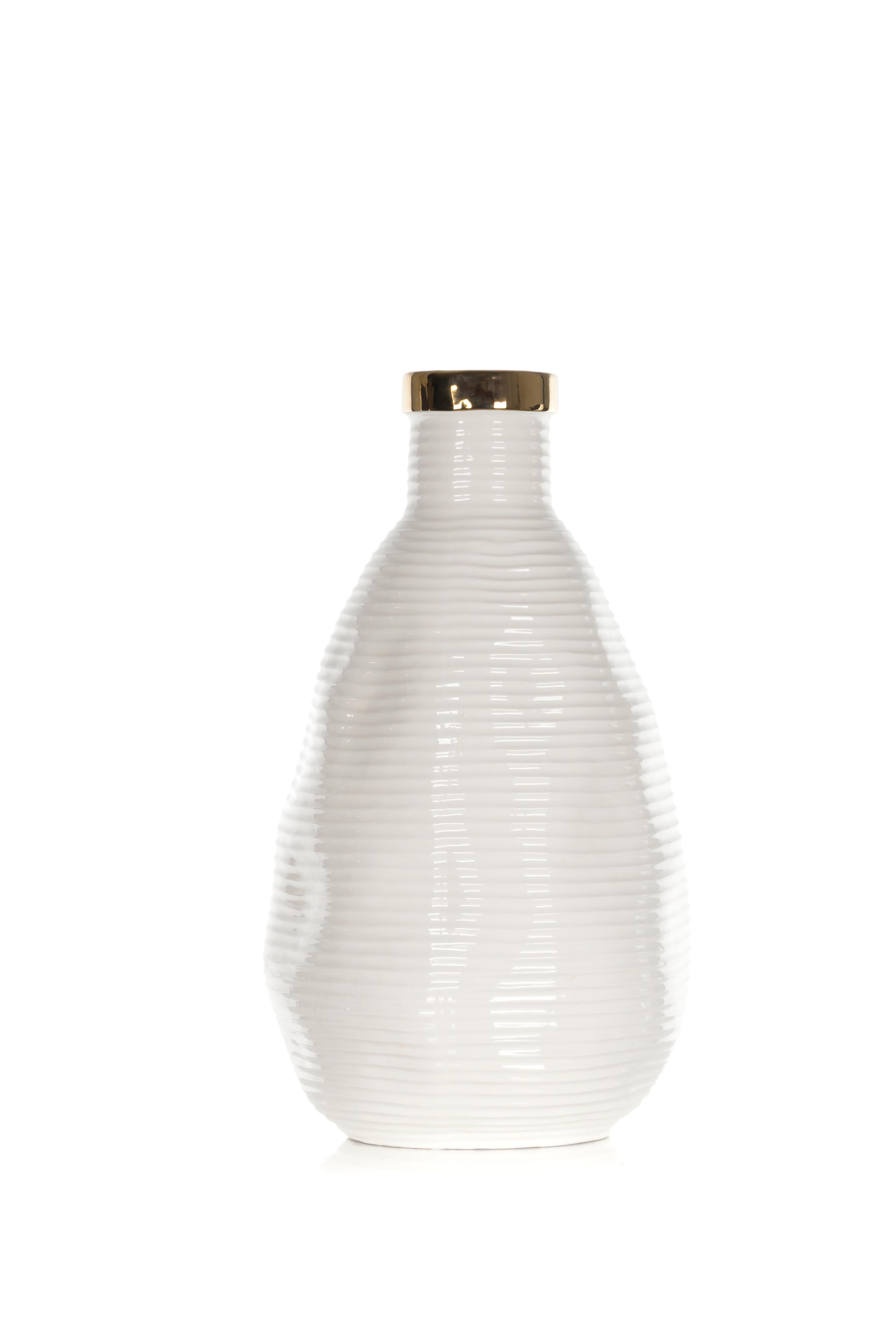 Modern Set/2 Ceramic Vases, White, Handmade in Portugal by Lusitanus Home For Sale