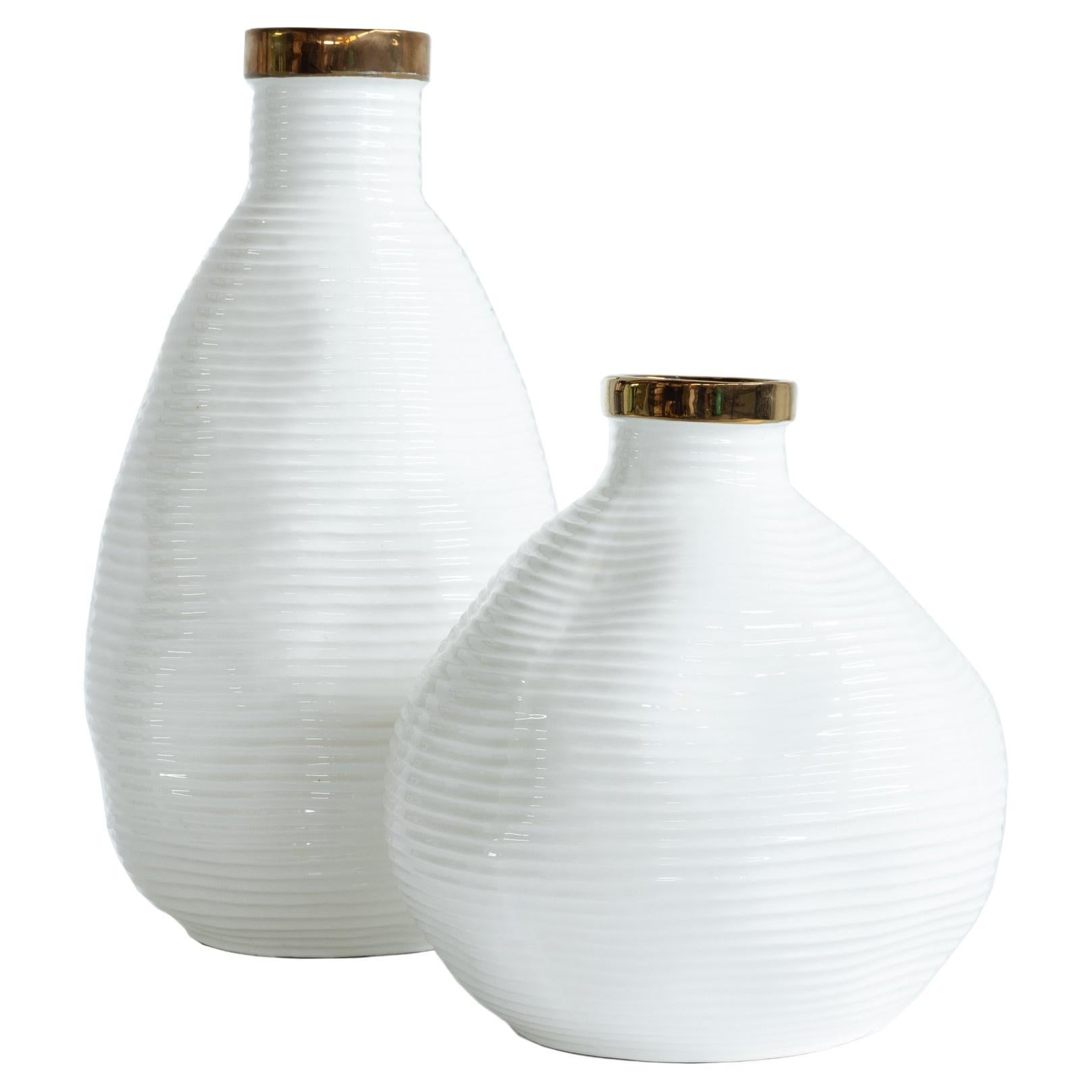 Set/2 Ceramic Vases, White, Handmade in Portugal by Lusitanus Home For Sale