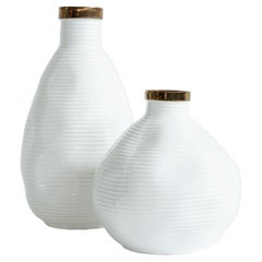 Set/2 Ceramic Vases, White, Handmade in Portugal by Lusitanus Home