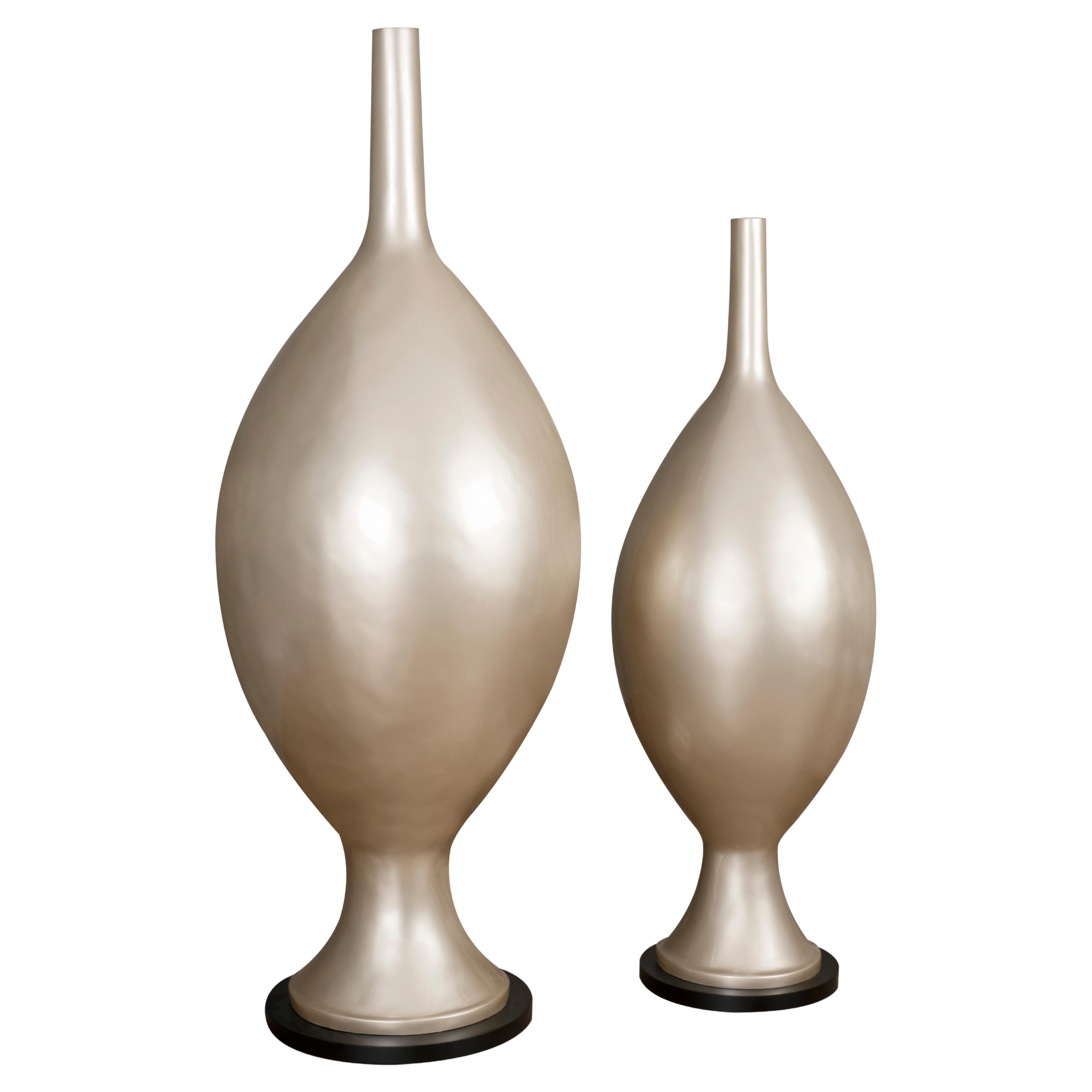 Set/2 Decorative Floor Vases, Pearl White, Handmade by Lusitanus Home