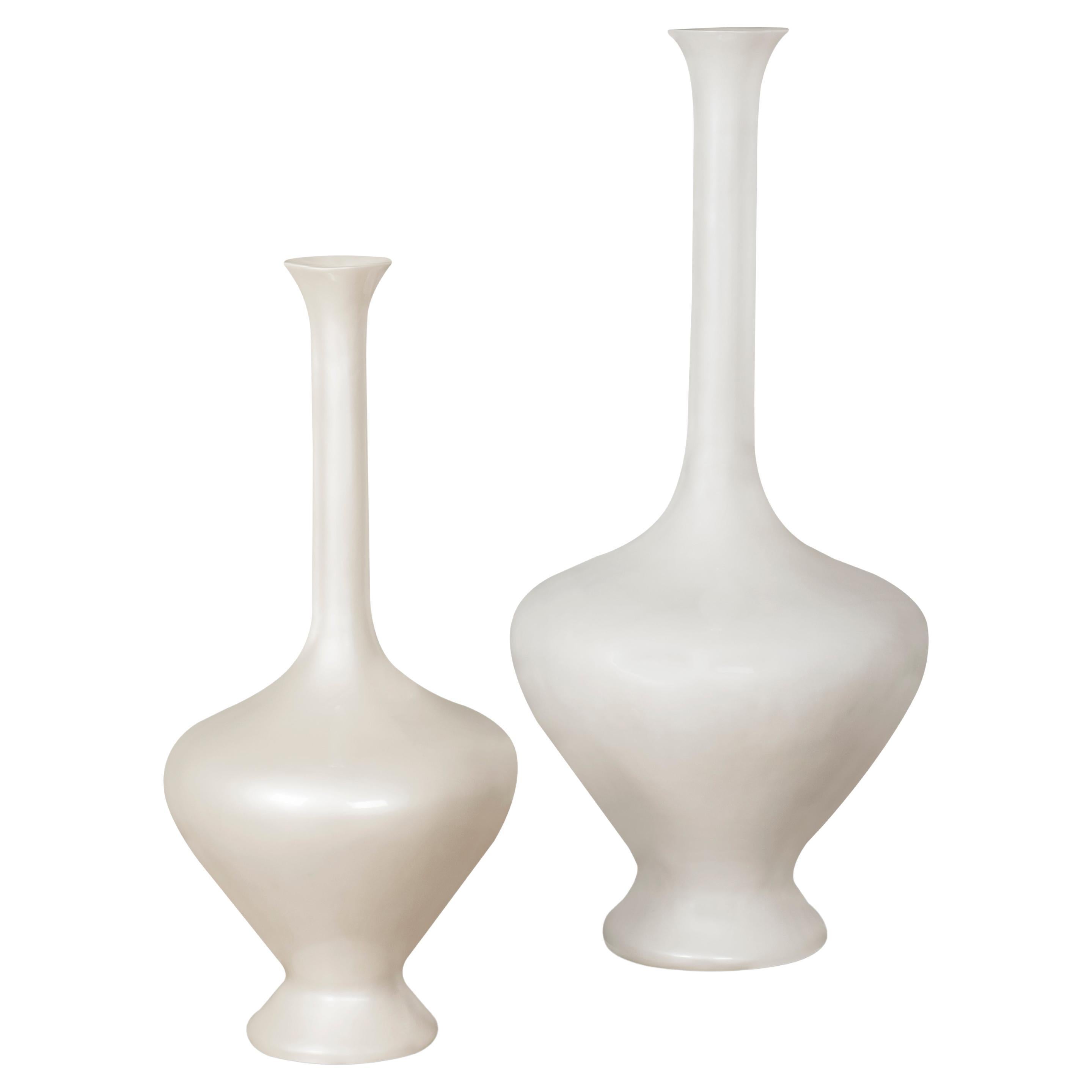 Set/2 Decorative Floor Vases, Pearl White, Handmade by Lusitanus Home For Sale