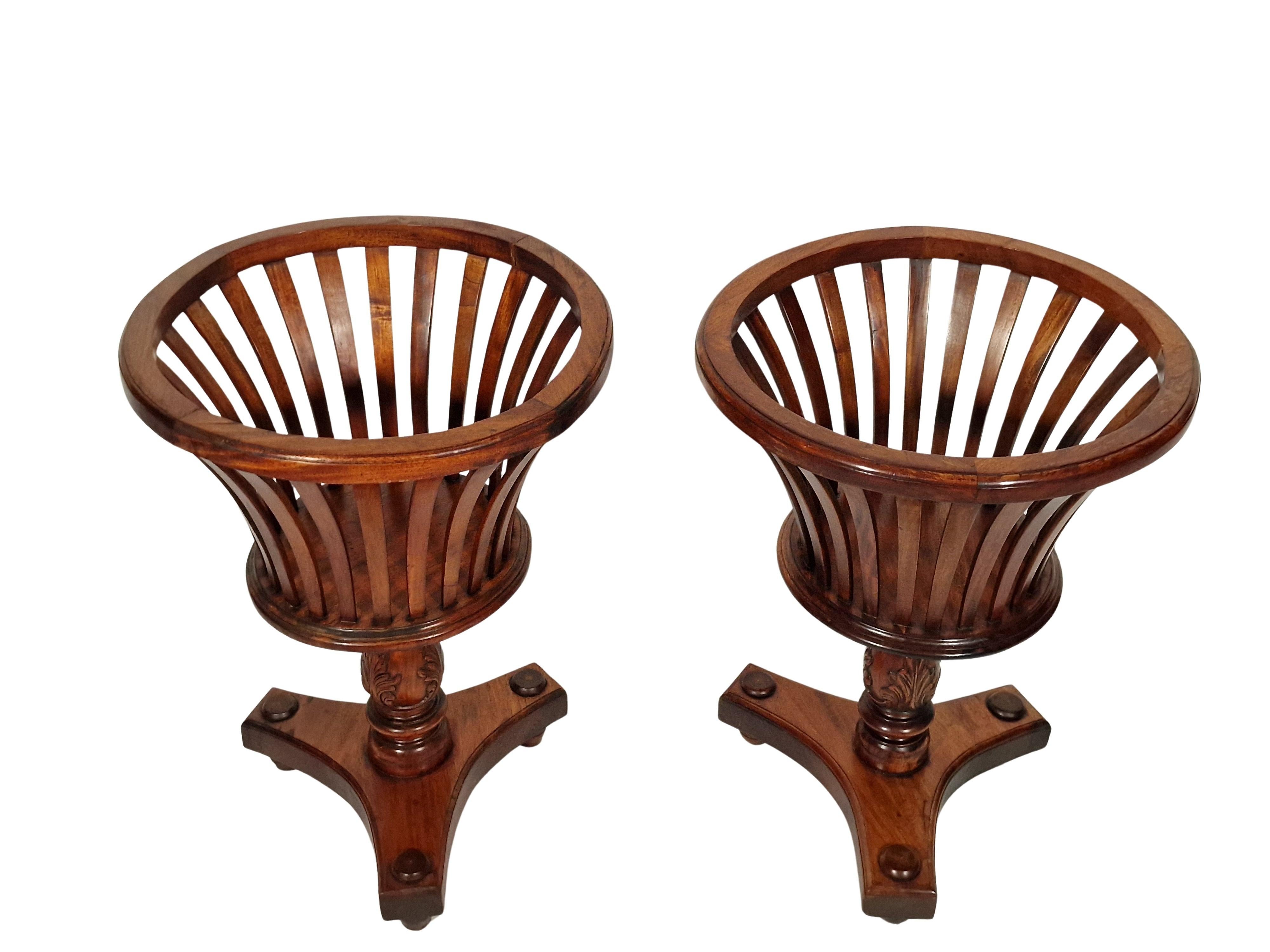 Set 2 huge plant stands solid mahogany, Regency style Biedermeier 1860s, Austria 6