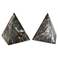 Set 2 Italian Green Marble Onyx Pyramid Table Base Lella, Massimo Vignelli Style