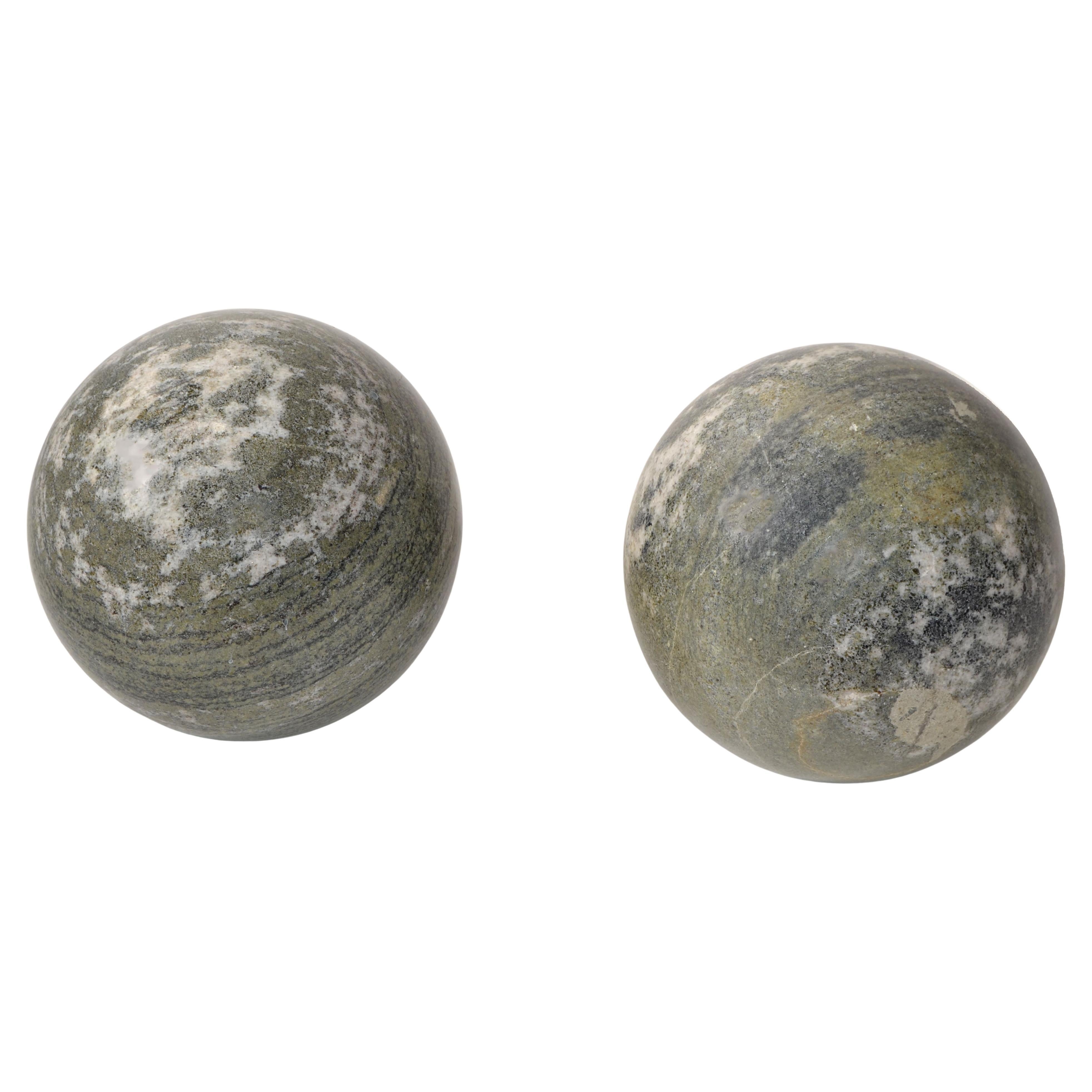 Polished Set 2 Italian 'Meta' Marble Sphere Ball Table Base Lella, Massimo Vignelli Style For Sale