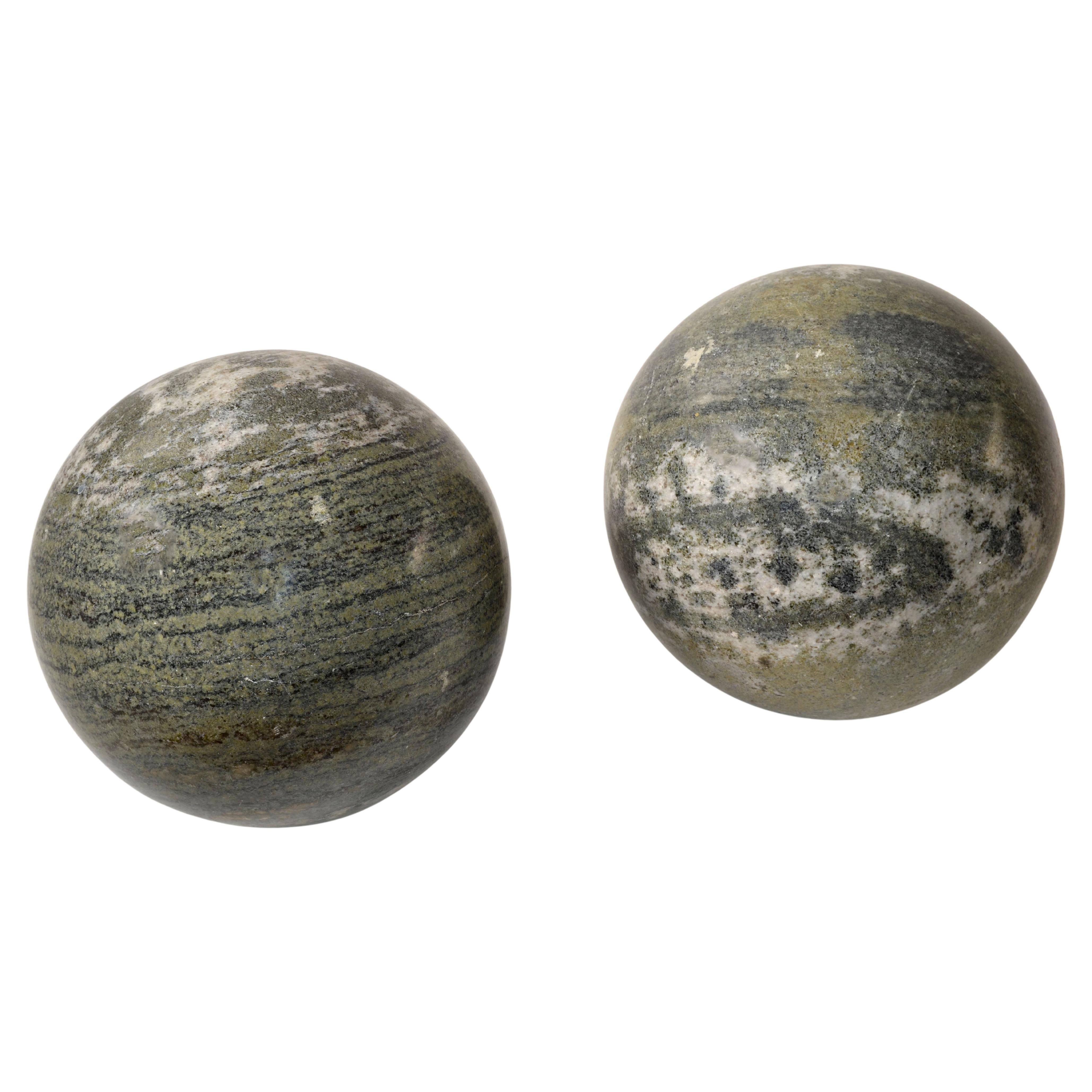Set 2 Italian 'Meta' Marble Sphere Ball Table Base Lella, Massimo Vignelli Style In Good Condition For Sale In Miami, FL