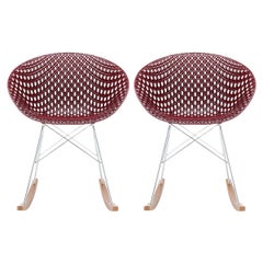 Set 2 Kartell Smatrik Rocking Chair in Plum with Chrome Legs by Tokujin Yoshioka