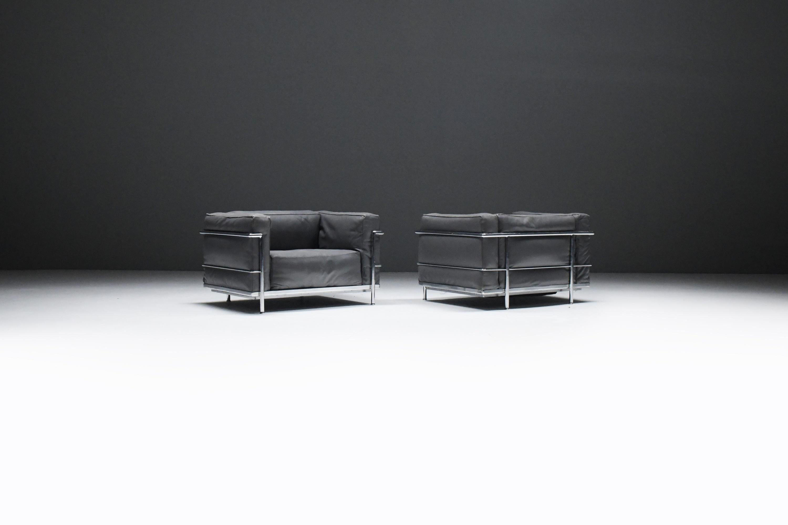 Set (2) LC 3 in pelle grigia di Le Corbusier, Jeanneret & Perriand per Cassina in vendita 9