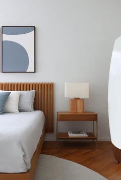 Set 2 Lampada da tavolo "Ligna" in legno massiccio, coppia di paralumi