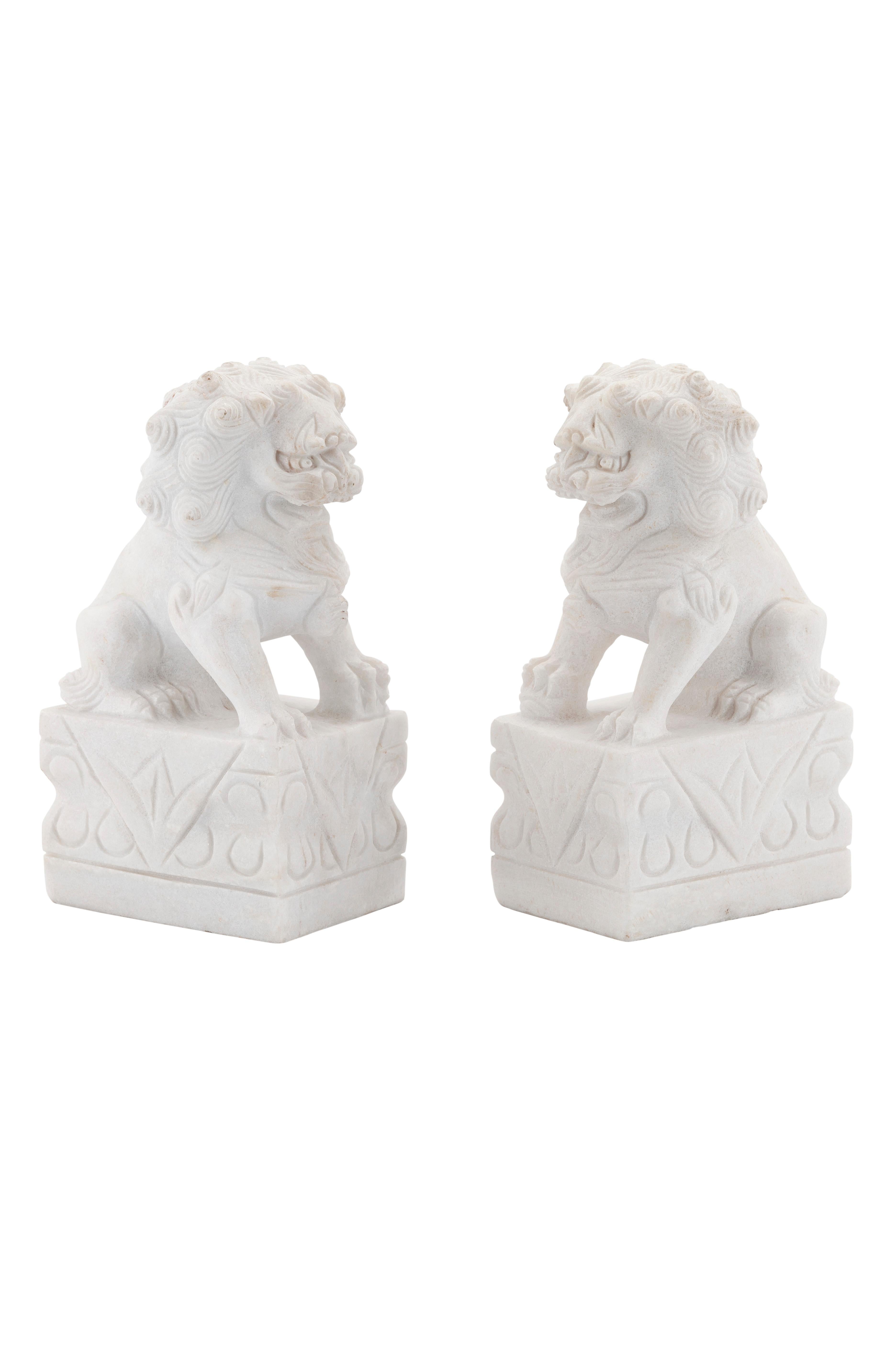 Set/2 Lions, Calacatta Bianco Marble, Handmade by Lusitanus Home In New Condition For Sale In Lisboa, PT