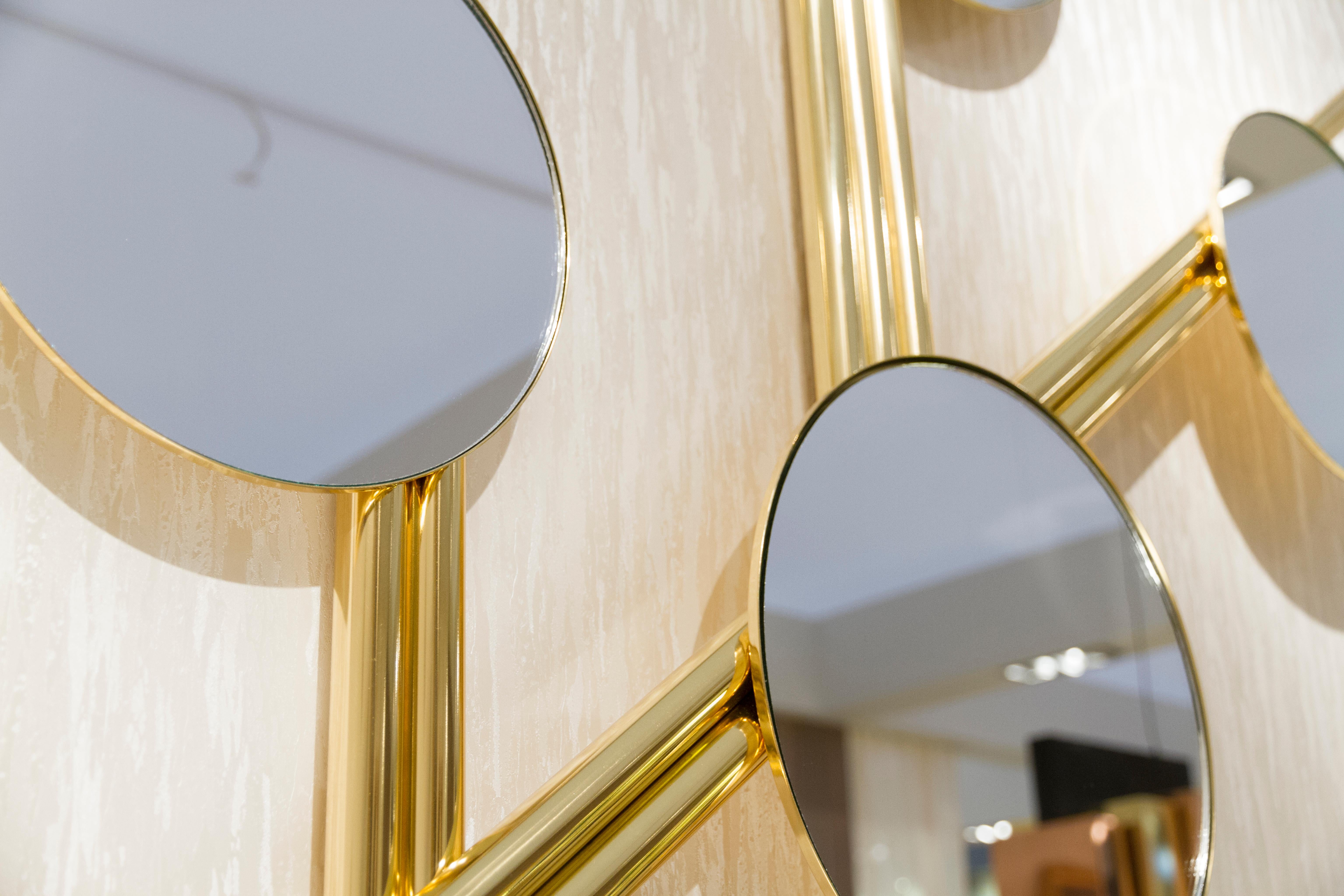 Polished Modern Flute Wall Mirror Set/2, Oxidized Brass, Handmade Portugal by Greenapple For Sale
