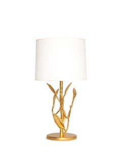 Set/2 Modern Organic Elise Table Lamp by Benediko, 23K Yellow Gold, White Shade