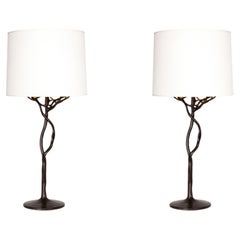 Set/2 Modern Organic Etna Table Lamp by Benediko, Bronze Plaster, White Shade