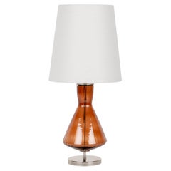 Set/2 Moderne Tischlampen, Glasfuß, Lampenschirm aus Seide, handgefertigt von Greenapple