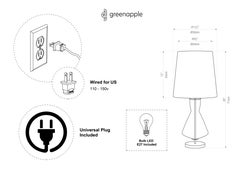 Set/2 Moderne Tischlampen, Glasfuß, Lampenschirm aus Seide, handgefertigt von Greenapple