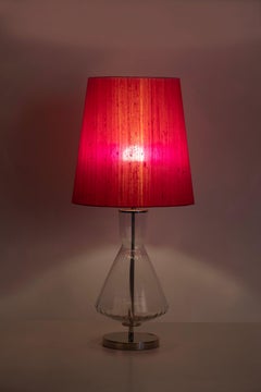 Set/2 Modern Table Lamps, Glass Base, Silk Lampshade, Handmade by Greenapple