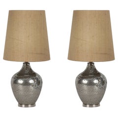 Set/2 lampade da tavolo moderne, base in vetro, paralume in seta, fatte a mano da Greenapple