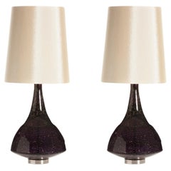Set/2 lampes de table Modernity, base en verre, abat-jour en soie, fait à la main par Greenapple