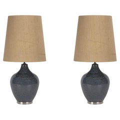 Set/2 Modern Table Lamps, Glass Base, Silk Lampshade, Handmade by Greenapple