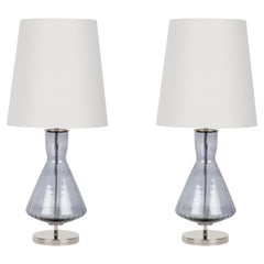 Set/2 lampes de table Modernity, base en verre, abat-jour en soie, fait à la main par Greenapple