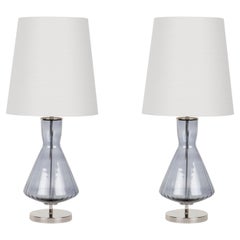 Set/2 Modern Table Lamps, Glass Base, Silk Lampshade, Handmade by Greenapple