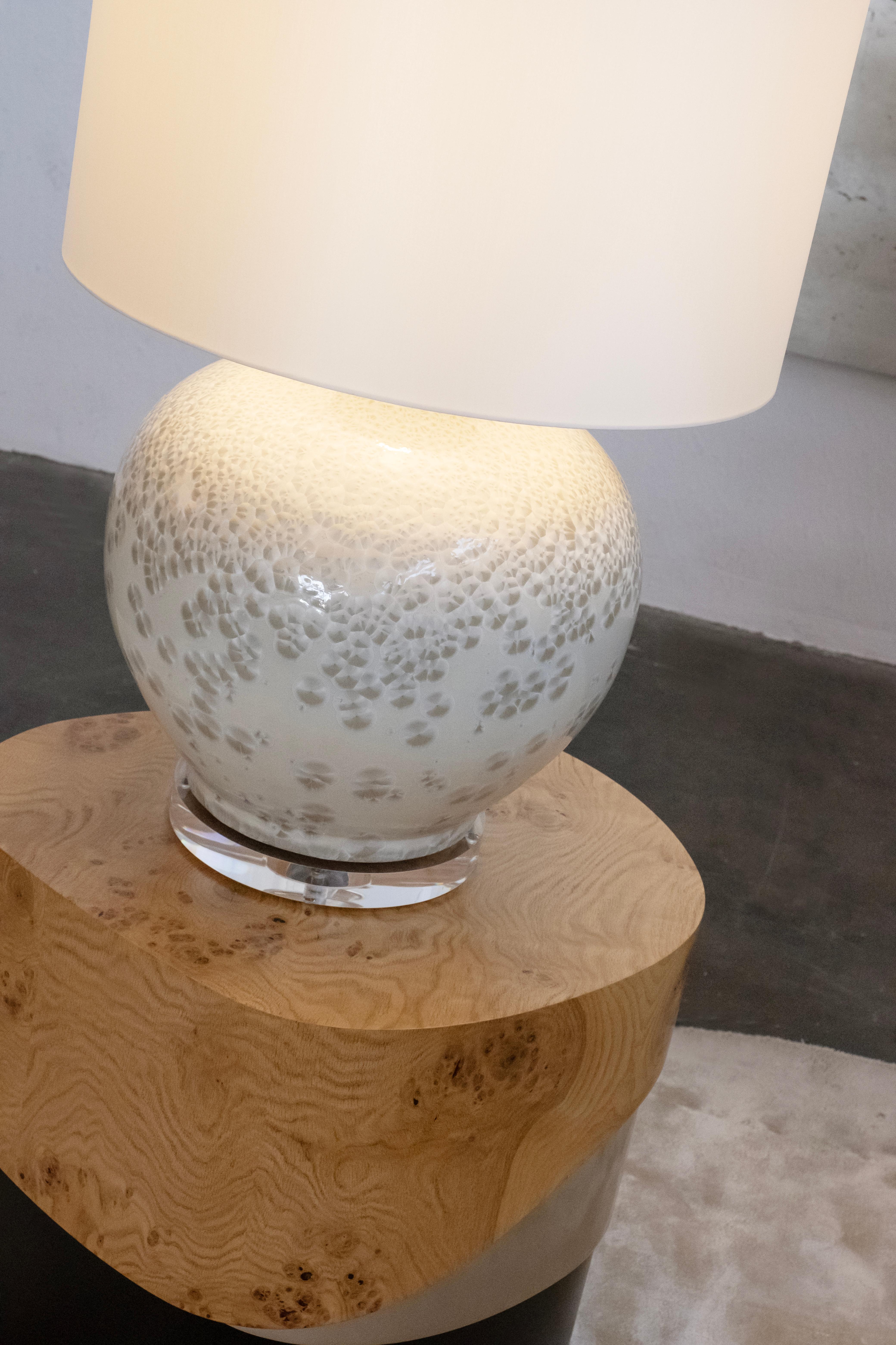 Set/2 Modern Table Lamps, Porcelain Base, Satin Lampshade, Handmade Greenapple For Sale 10