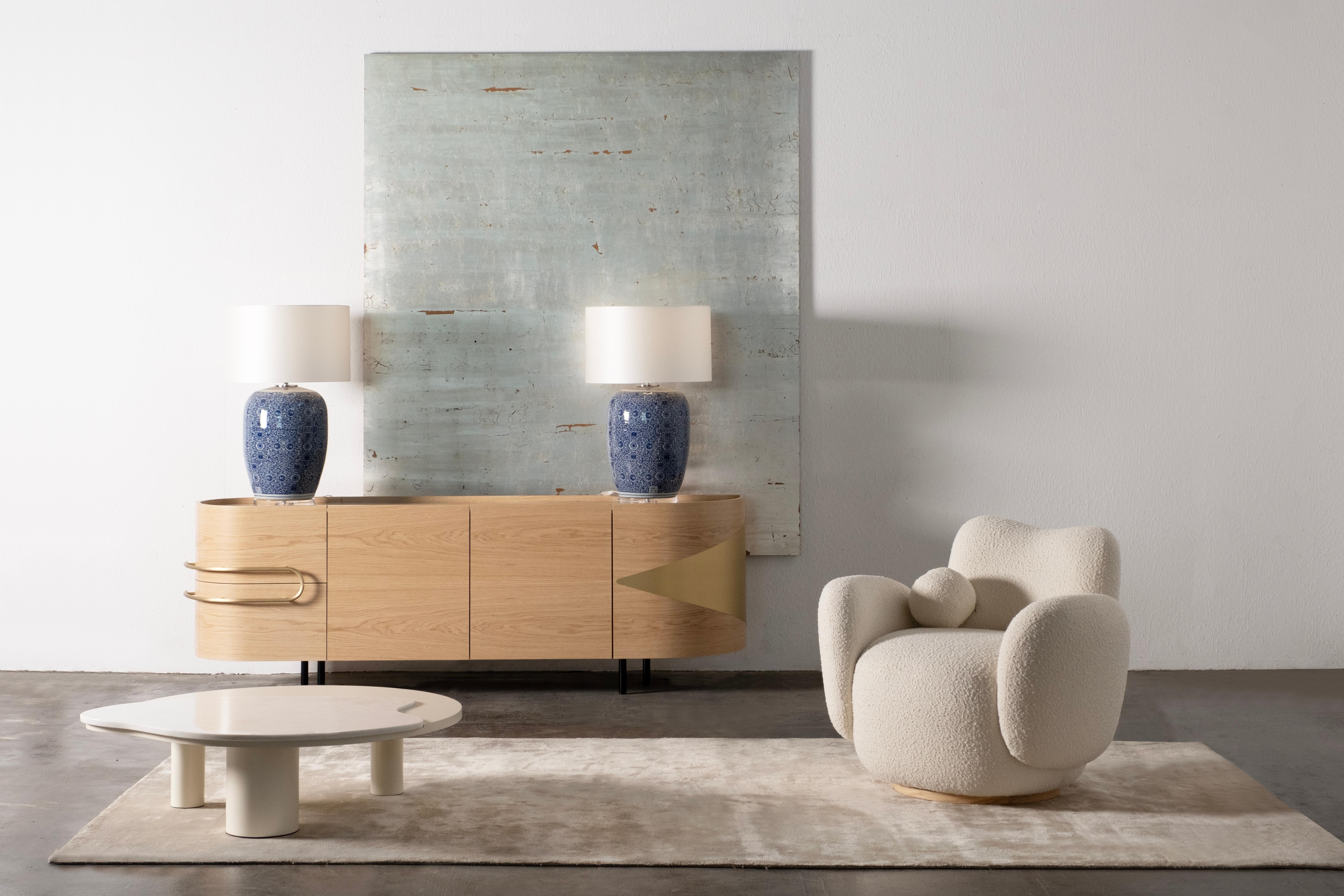 Set/2 Modern Table Lamps, Porcelain Base, Satin Lampshade, Handcrafted in Portugal - Europe by Lusitanus Home.

This is an elegant table lamp and an attractive addition to a modern home. The clear acrylic base paired with the handmade and hand