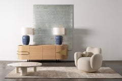 Set/2 Modern Table Lamps, Porcelain Base, Satin Lampshade, Handmade Greenapple