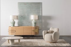 Set/2 Lámparas de Mesa Modernas, Base de Porcelana, Pantalla Satinada, Hechas a Mano Manzana Verde