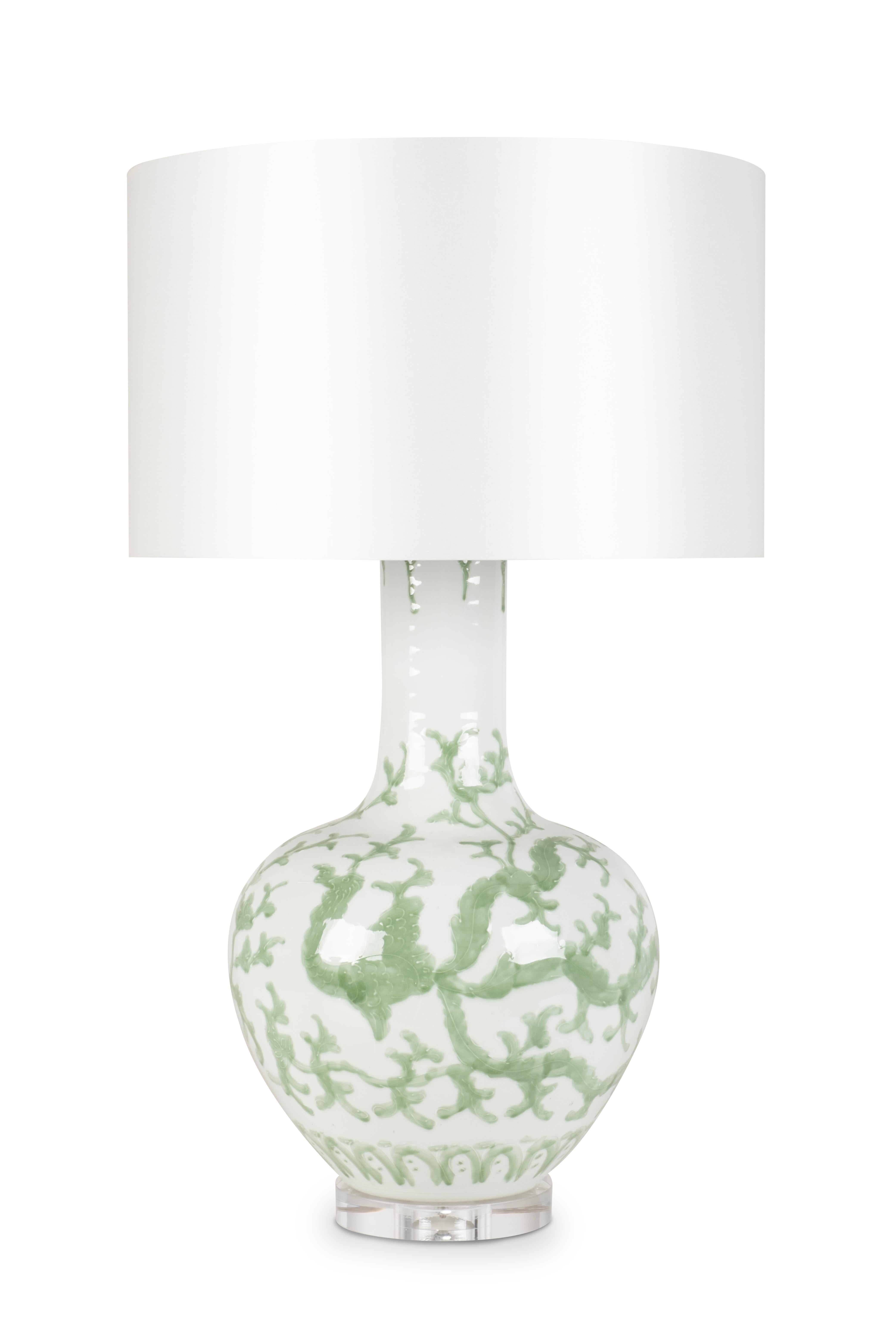 Set/2 Moderne Tischlampen, Porzellansockel, Satinierter Lampenschirm, Handgefertigt Greenapple (21. Jahrhundert und zeitgenössisch) im Angebot